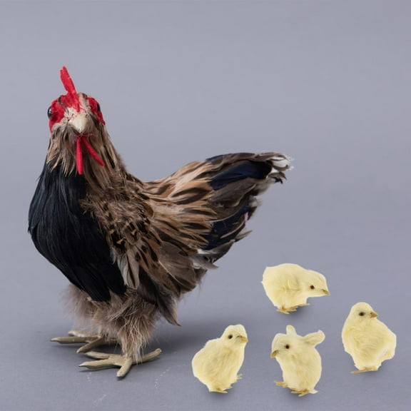 Lifelike Hen Model Decoration, with 4 Chick Figure Collectible Farm Life for