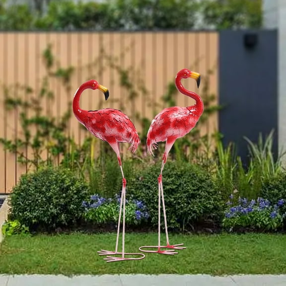 Lifelike Iron Flamingo Statue Set - 2 Piece Decorative Garden Ornament Durable, Colorful & Symbolic for Home and Weddings