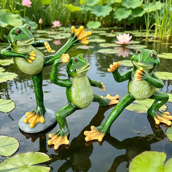 Lifelike Kung Fu Frog Shaped Solid Resin Decorative Figurine, Fine Polished Craft Ornament, Lovely Display Decor for Home Indoor Shelf and Outdoor Garden Landscape Arrangement, A