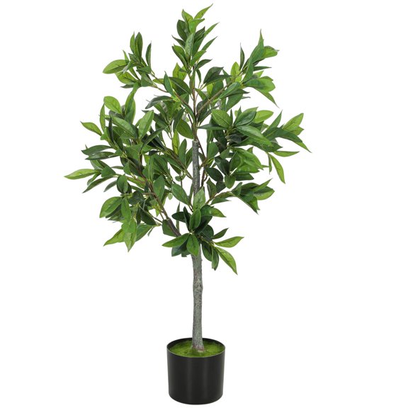 Lifelike Laurel Artificial Tree with 345 PEVA Leaves Potted Fake Plant for Home Decor Green