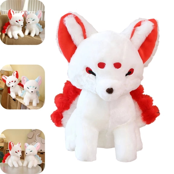 Lifelike Nine-Tailed Fox Stuffed Animals Toy, 15-inch Realistic Fox Plush Toy Cute Kyuubi Kitsune Plushie Dolls Gifts for Birthday,Holiday and Friends