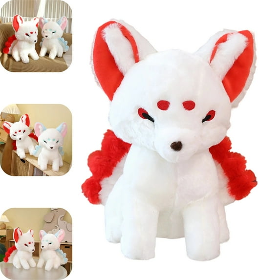 Lifelike Nine-Tailed Fox Stuffed Animals Toy Realistic Red Fox Plush Toy Cute Kyuubi Kitsune Plushie Dolls Gifts for Kids/14.9''x11.8''x7.8''
