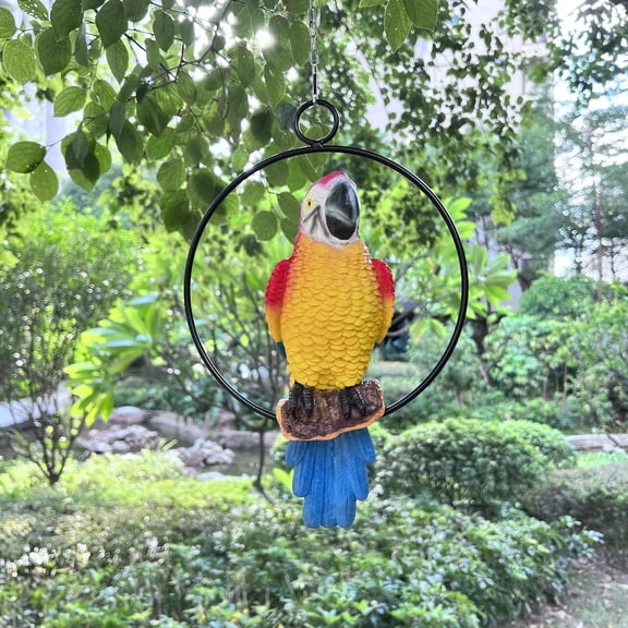 Lifelike Parrot Garden Statues Hanging Decor Ornaments Figurines Sculpture for Patio Lawn Yard, Blue Tail$$Garden & Patio