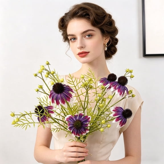 Lifelike Pinecone Chrysanthemum Artificial Flower Bundle Handheld Faux Floral Prop For Wedding Photo Shooting, Living Room Tabletop Static Farmhouse Home Decor Arrangement