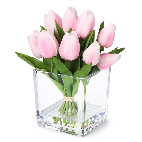 Lifelike Real Touch Artificial Tulip Flowers – 12 Faux Silk Tulip Stems – Home, Kitchen, Wedding Table Centerpiece – Ideal for Spring, Mother's Day, Easter, Valentine's Day,Pink