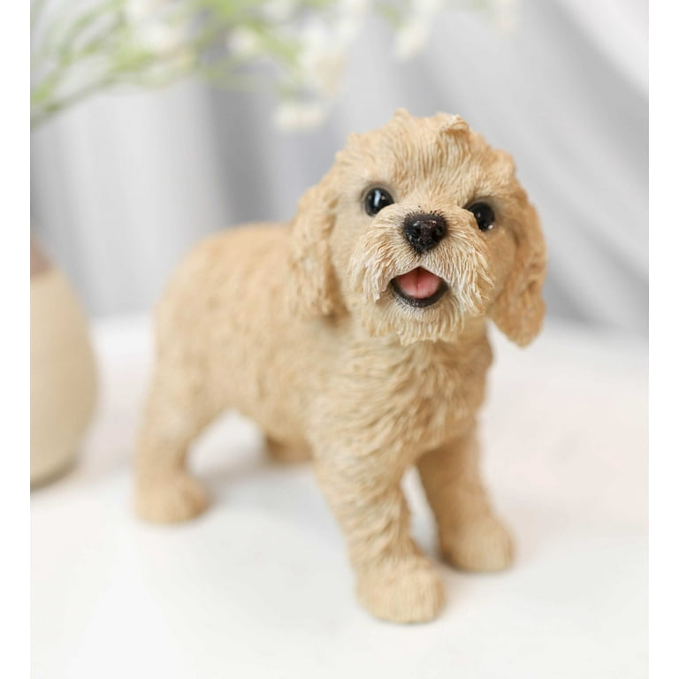 Lifelike Realistic Smiling Labradoodle Puppy Dog Figurine With Glass Eyes 5.5