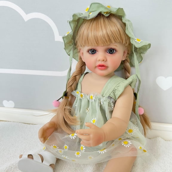 Lifelike Reborn Baby Doll Girls 22 inch Full Body Vinyl Waterproof Realistic Newborn Real Newborn Dolls with Outfit and Feeding Toy for Kids Age 3+