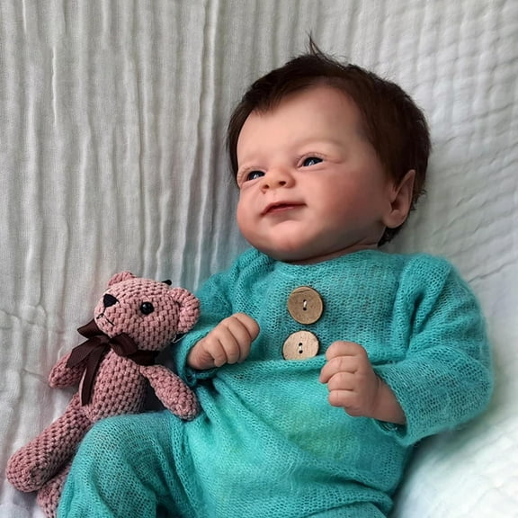 Lifelike Reborn Baby Dolls - 18'' Realistic Smiling Newborn Baby with Cloth Body and Rooted Hair, Reborn Doll Gift for Kids 3+