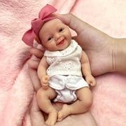 Lifelike Reborn Baby Dolls - 7" Mini Full Platinum Silicone Realistic Newborn Baby Doll, Washable Reality Bebe with Feeding Kit & Gift Box-Girl