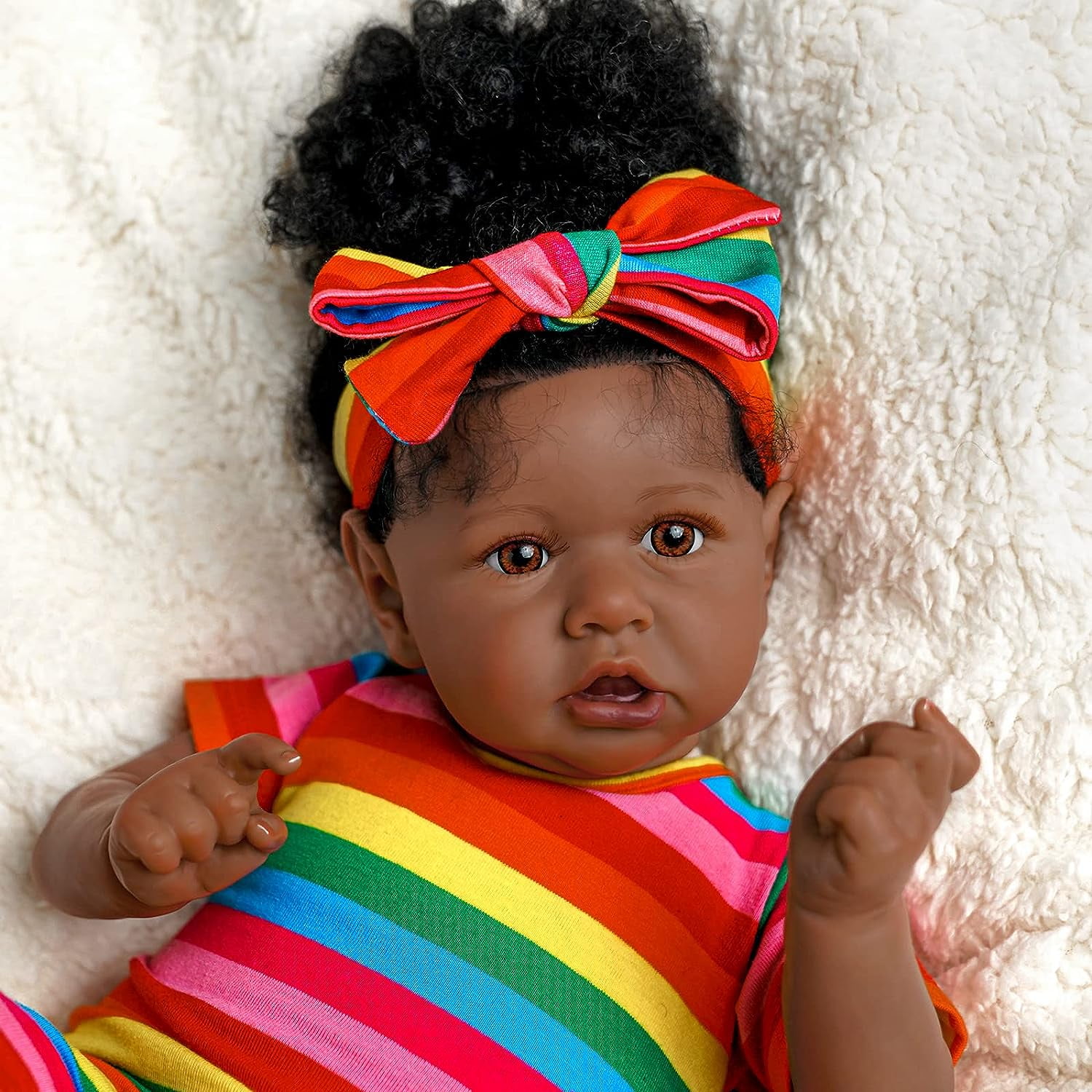 JIZHI Lifelike Reborn Baby Dolls Black - 17-Inch Baby-Soft Body curls  Realistic-Newborn Baby Dolls African American Real Life Ba