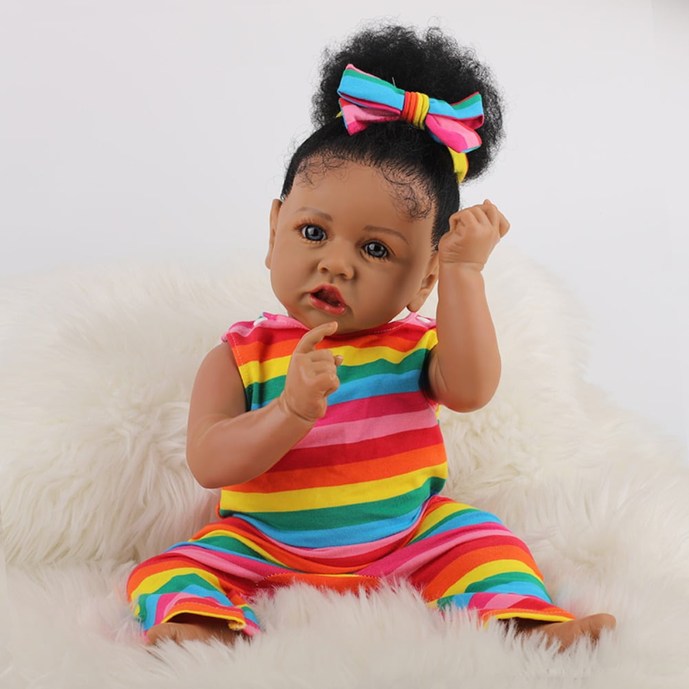 Lifelike Reborn Baby Dolls with Soft Body African American Realistic Girl Doll 22 Inch Best Birthday Gift Set