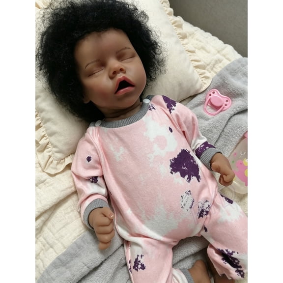 Lifelike Reborn Dolls African American Baby Girl Doll Soft Cloth Body Handmade Dark Skin Baby Doll with Accessories