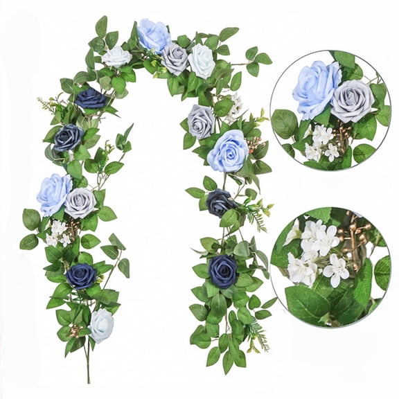Lifelike Rose Vine Faux Silk Arrangement For Home Wedding Party Creative Easter St. Patrick's Day Wreath Decorations Sky Blue 175cm