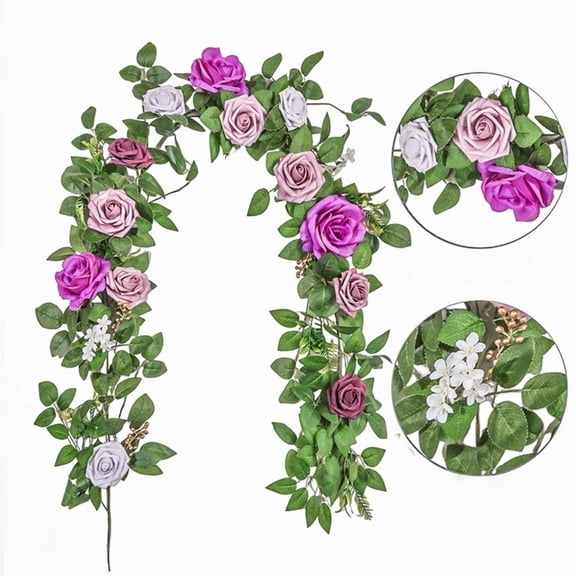 Lifelike Rose Vine With For Home Wedding Party And Event Centerpiece Arrangements Creative Easter St. Patrick's Day Wreath Decorations Purple 175cm