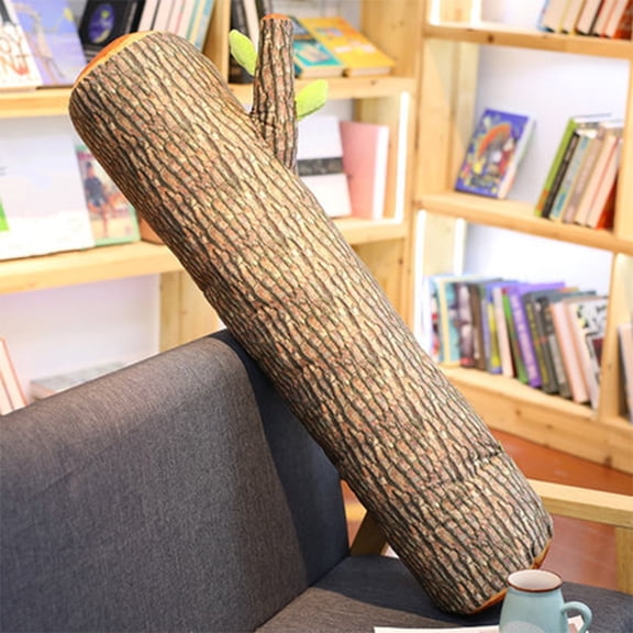 Lifelike Tree Stump Bolster Pillow, Soft Faux Wood Log Decorative Pillow for Couch Bed and Floor, Realistic 3D Support Pillow for Home Lounge and Bedroom Decor