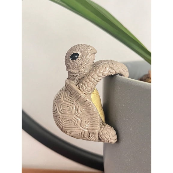 Lifelike Turtle Resin Sculpture, Charming Garden & Pot Decor Accent