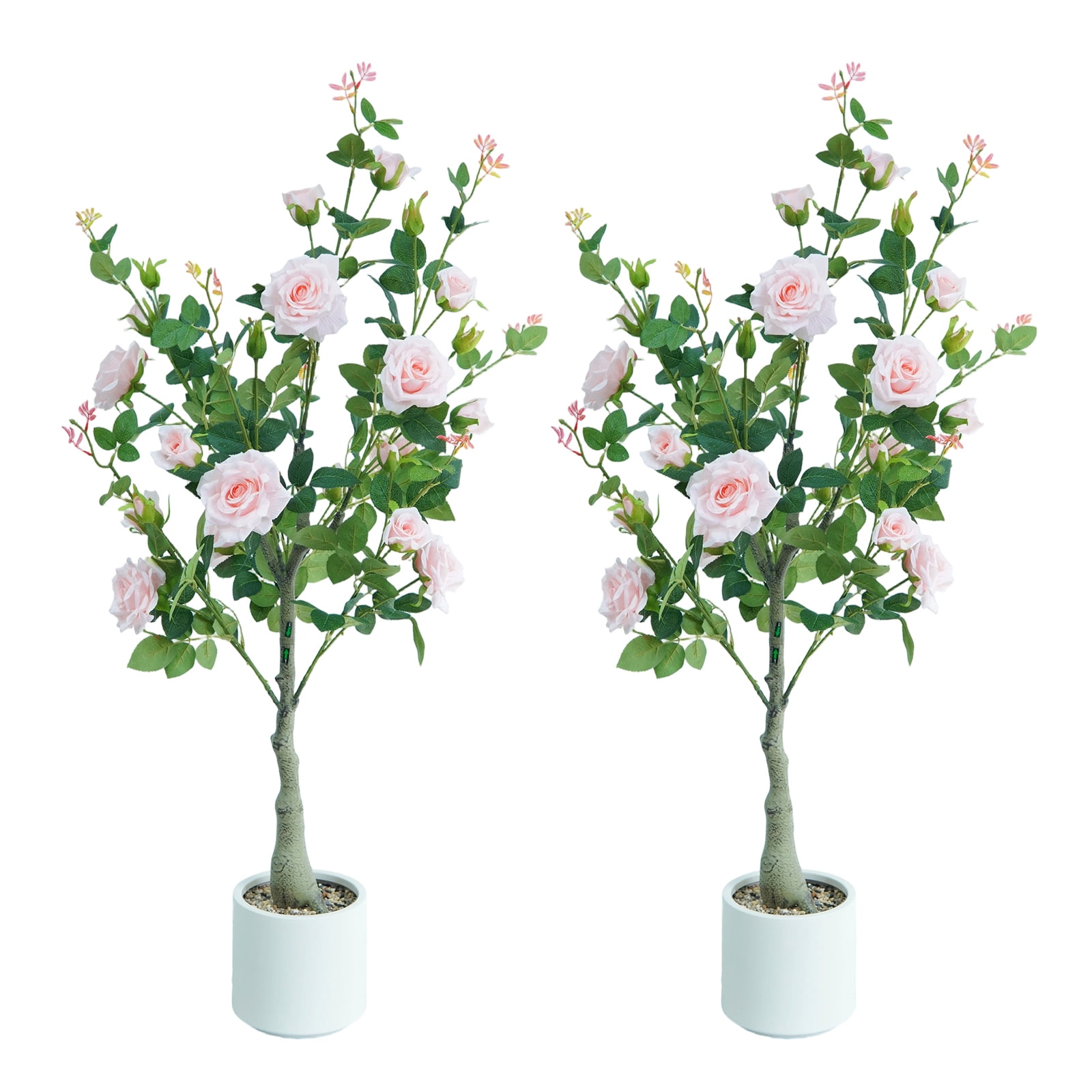 Lifelike & UV Resistant Artificial Rose Tree – 120cm Faux Plant with Silk Flowers & Plastic Leaves, White Pot, Easy Maintenance, Nordic Home/Office Décor