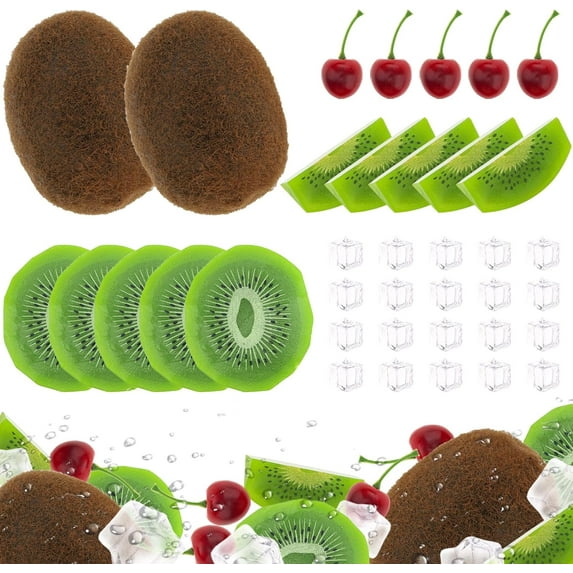 Lifelike Watermelon Slice Block Decoration Artificial Cherry Display Realistic Fake Ice Cube Fruit Set Garden Farmhouse Store 37pcs