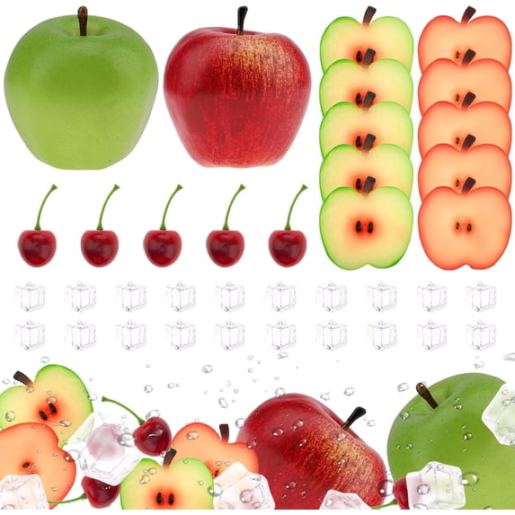Lifelike Watermelon Slice Block Decoration Artificial Cherry Display Realistic Fake Ice Cube Fruit Set Garden Farmhouse Store 37pcs