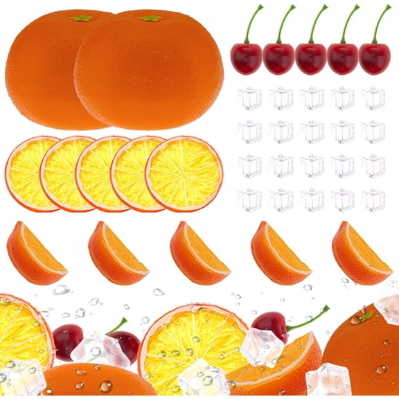 Lifelike Watermelon Slice Block Decoration Artificial Cherry Display Realistic Fake Ice Cube Fruit Set Garden Farmhouse Store 37pcs