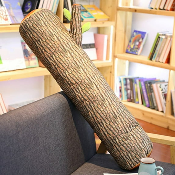 Lifelike Wood Pillow Tree Stump Decorative Round Throw Pillow Wood Trunk Stump Cylinder Cushion for Home Sofa Living Room Bedroom Decor, 35.4 Inch