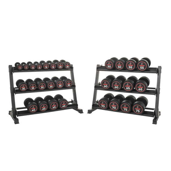 Lifeline 5 lb–75 lb (1,200 lb) Pro Round Dumbbell Set with 3-Tier Rack