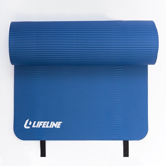 Lifeline Exercise Pro Double-sided Mat with Extra Thick 5/8" Dual Texture Foam, Integrated Carry Straps and Ribbed Non-slip Surface - Blue