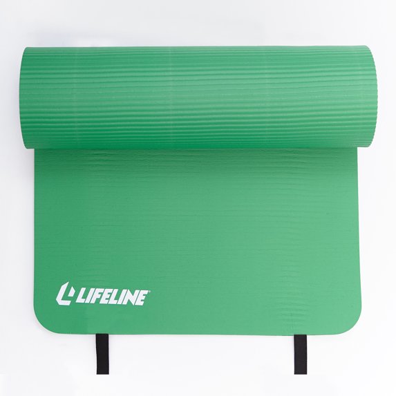 Lifeline Exercise Pro Double-sided Mat with Extra Thick 5/8" Dual Texture Foam, Integrated Carry Straps and Ribbed Non-slip Surface - Green