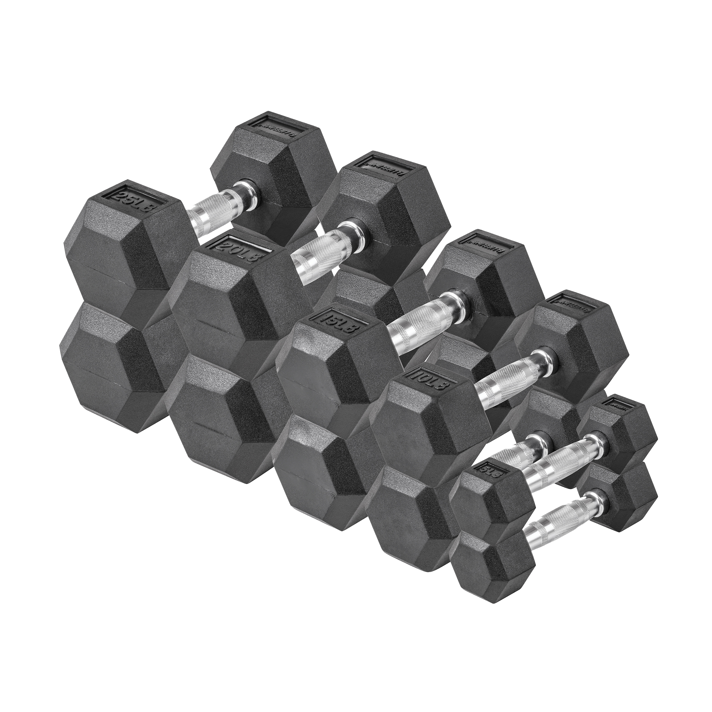 Lifeline Fitness Hex Rubber Dumbbell Set 150 Lb Black Chrome 10 30 