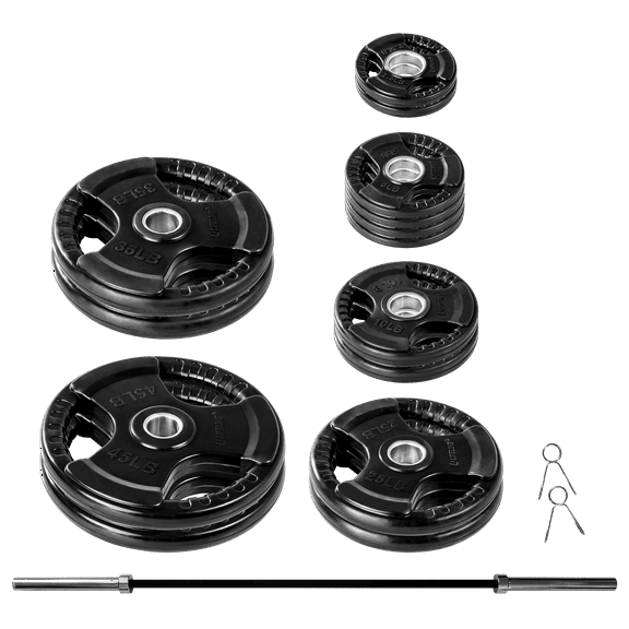 Lifeline Fitness 300 LB Olympic Weight Set -  Rubber Coated Olympic Plates, Barbell, and Clips