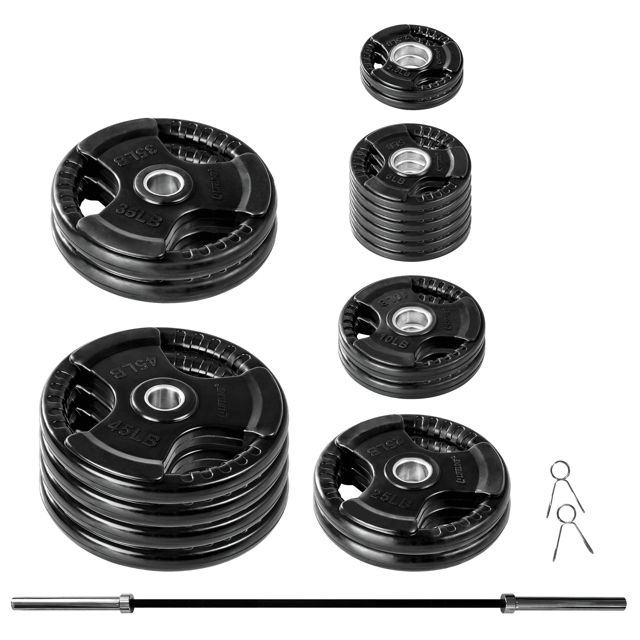 Free Shipping Lifeline Fitness 300 LB Olympic Weight Set Rubber Coated Olympic Plates Barbell and Clips Walmart