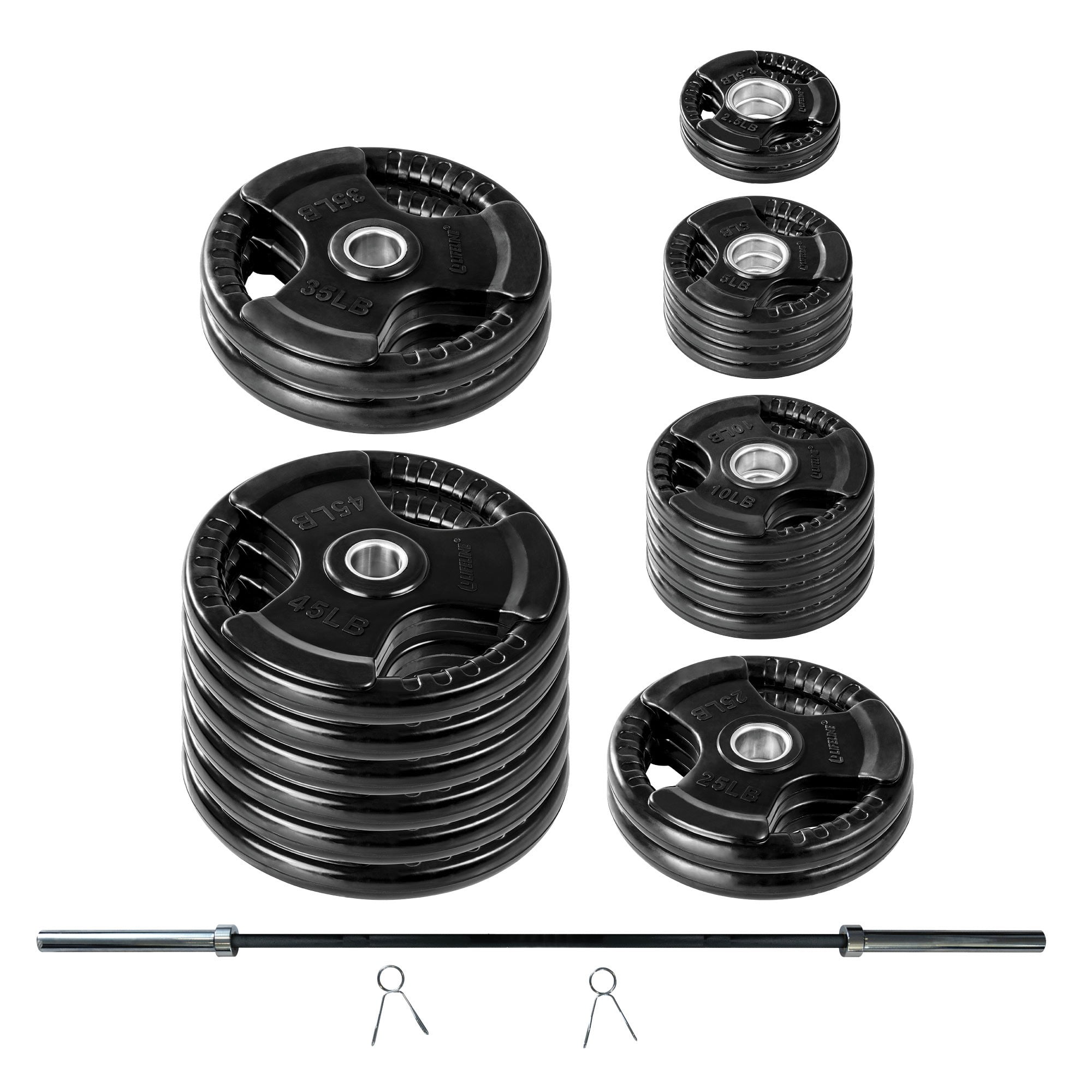 Lifeline Fitness 500 LB Olympic Weight Set - Rubber Coated Olympic Weight Plates, Barbell, and Clips