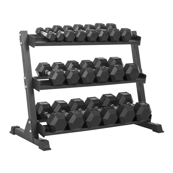 Lifeline Fitness 550 lb Hex Rubber Dumbbell Set with 3-Tier Rack