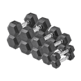 thumbnail image 1 of Lifeline Fitness Hex Rubber Dumbbell Set, 150 lb, Black/Chrome, 10-30 lb Range, 6 Pairs, 1 of 7