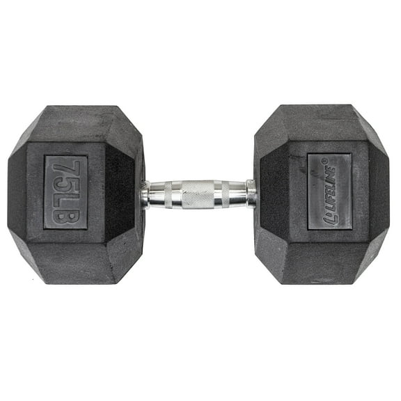 Lifeline Fitness Premium Rubber Hex Dumbbell, Black/Chrome, 75 lbs