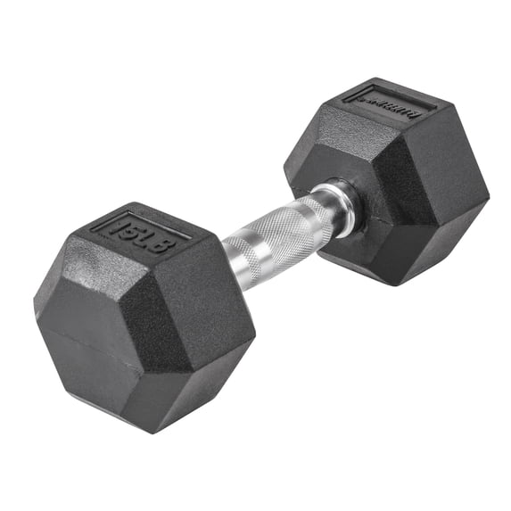 Lifeline Premium Rubber Hex Dumbbell, Single, 15 lbs