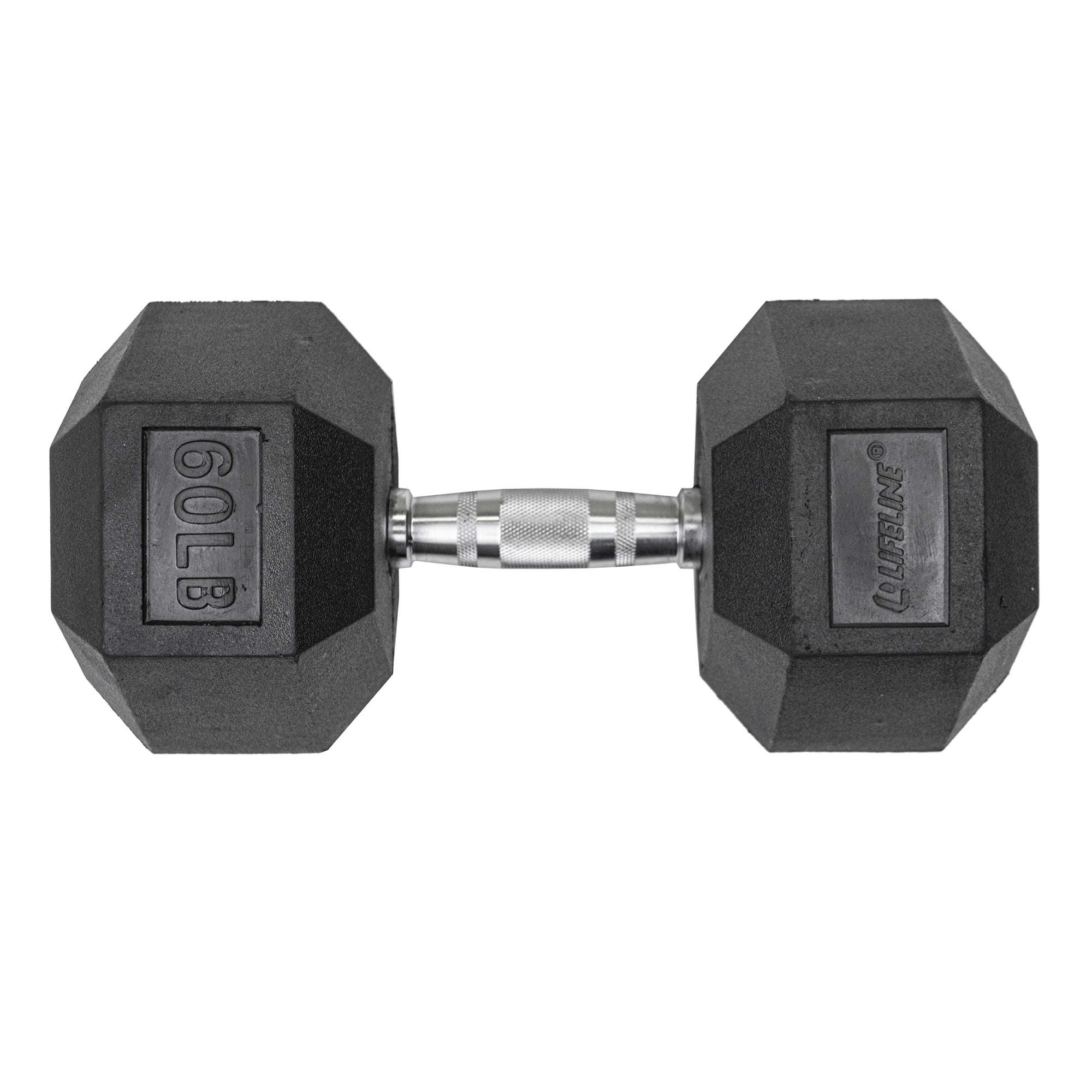 Lifeline Premium Rubber Hex Dumbbell, Single, 60 lbs