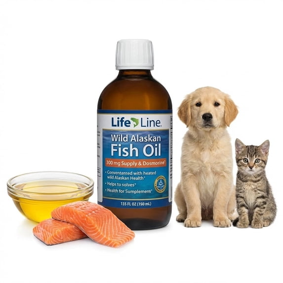 Life Line Pet Nutrition Wild Alaskan Fish Oil Omega-3 Supplement for Skin & Coat – Supports Brain, Eye & Heart Health in Dogs & Cats, 8.5oz