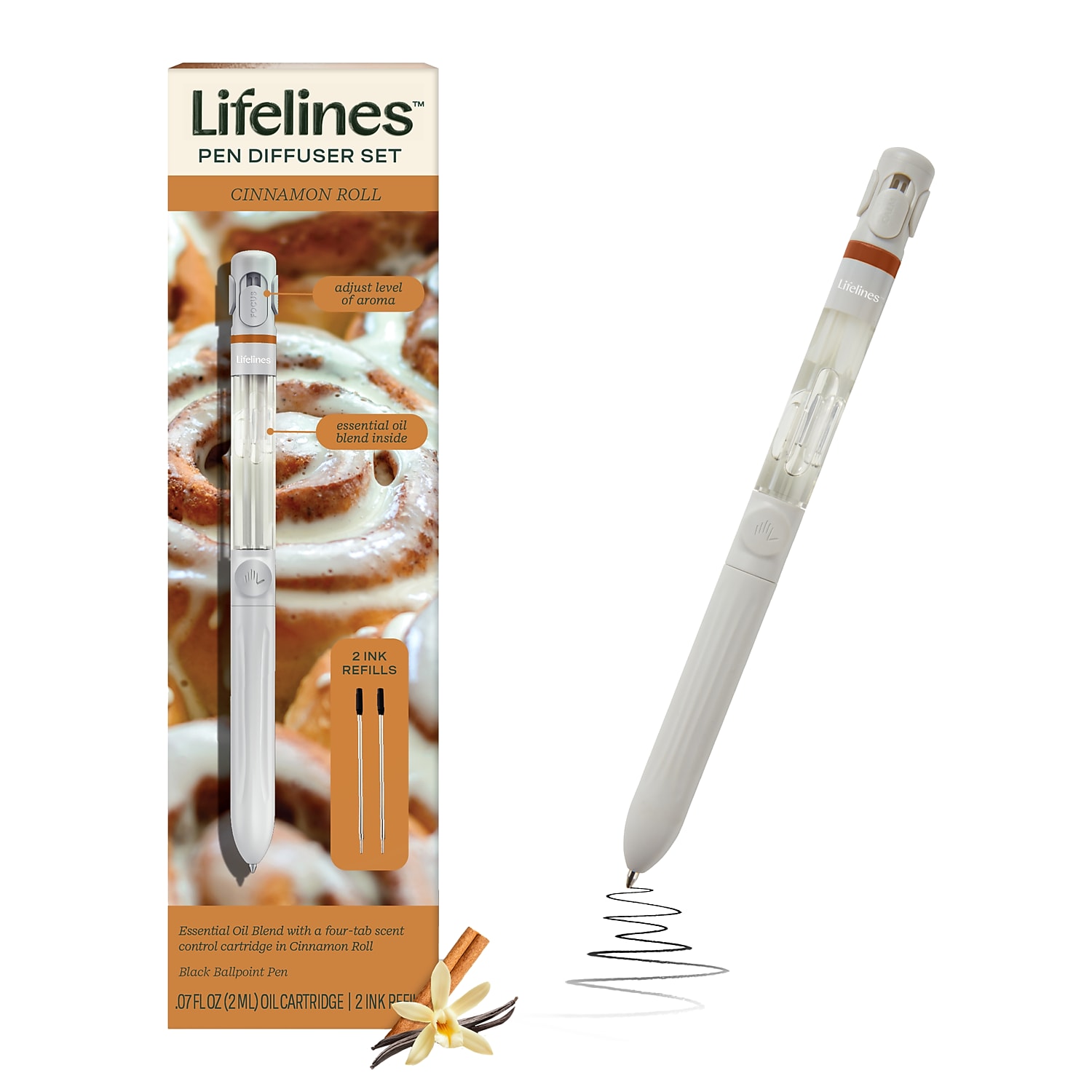 Lifelines LL123122 Essential Oil Blends Pen Diffuser, Cinnamon Roll Scent, White