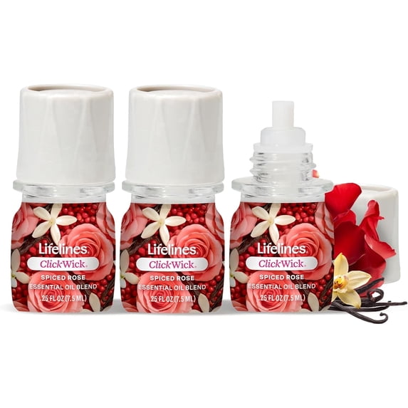Lifelines ClickWick Essential Oil Blends for Lifelines Diffusers, 3-Pack Spiced Rose Set – Essential Oil Blend Refill for Candle, Plant & Shower Aromatherapy Diffuser – Fragrance for Diffusers