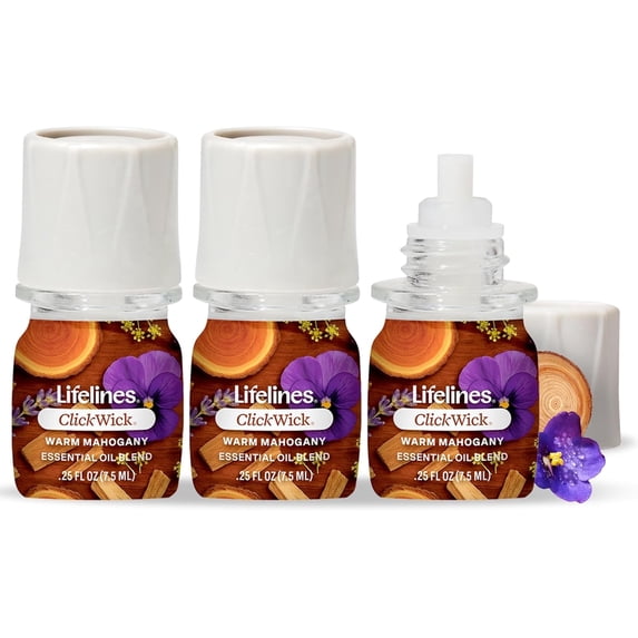 Lifelines ClickWick Essential Oil Blends for Lifelines Diffusers, 3-Pack Warm Mahogany Set – Essential Oil Blend Refill for Candle, Plant & Shower Aromatherapy Diffuser – Fragrance for Diffusers
