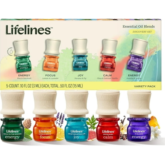 Lifelines Essential Oil Blend Discovery Set, Long-Lasting Scented Fragrance for Aromatherapy Diffusers, 5 Pack