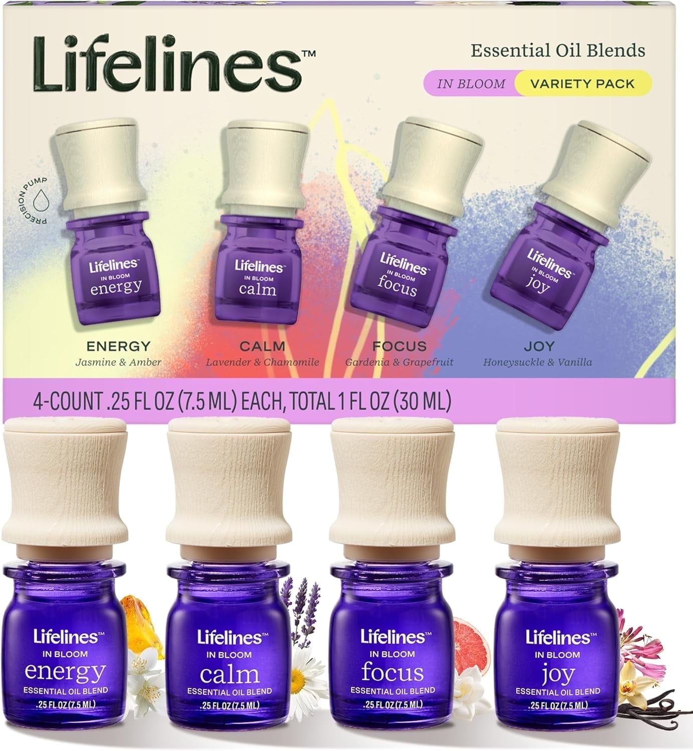 Life Lines Essential Oil Blends 4-Pack, Lavender, Jasmine
