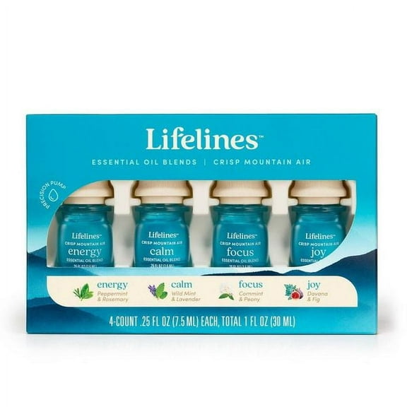 Lifelines Essential Oil Blends, 4-Pack (Joy, Calm, Focus & Energy)
