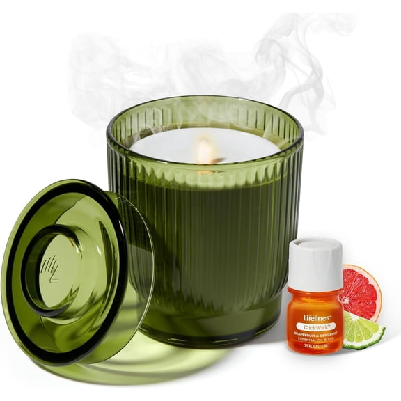 Lifelines Flameless Candle Essential Oil Diffuser Bundle with 2 ClickWick Essential Oil Blends, Olive Jar