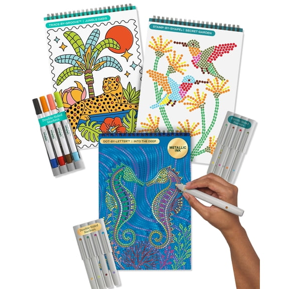 Lifelines FlowArt Activity Pad 3-Pack: Jungle Oasis, Secret Garden & Into the Deep Guided Art Meditation Activity Pads