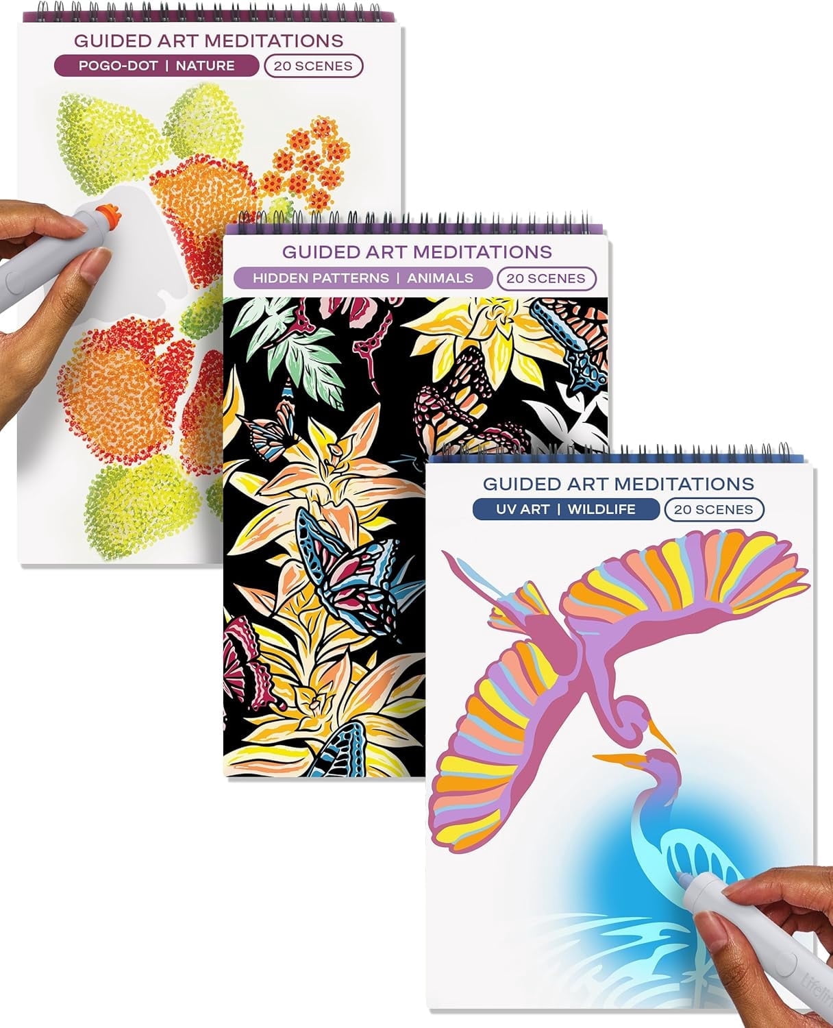 Lifelines FlowArt Activity Pad for Teens, Seniors & Adults, UV Light, Pogo-Dot & More Coloring Books, 3 Pack