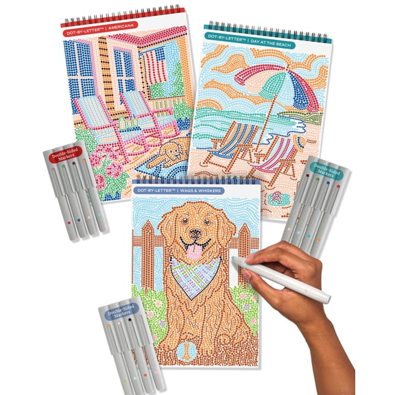 Lifelines FlowArt Activity Pad 3-Pack: Americana, Day at the Beach & Wags & Whiskers Guided Art Meditation Activity Pads