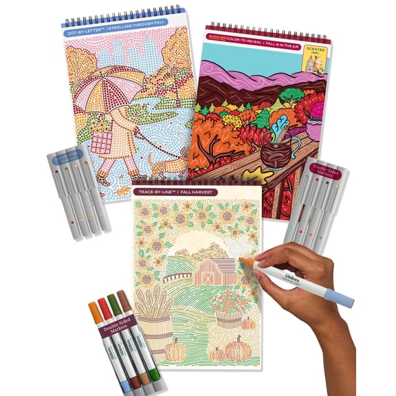 Lifelines FlowArt Fall Mixed Activity Pad 3-Pack, Guided Art Meditation Activity Pads