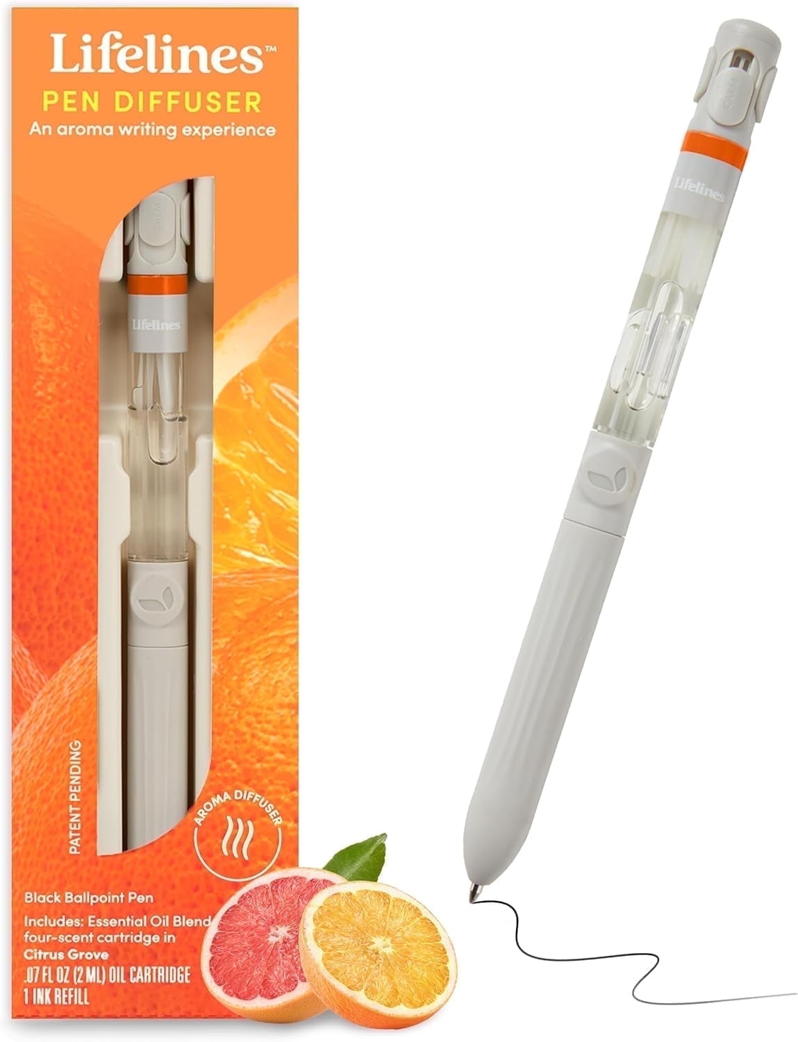 Lifelines Pen Diffuser, Citrus Grove - 1mm Black Ballpoint Pen with ...